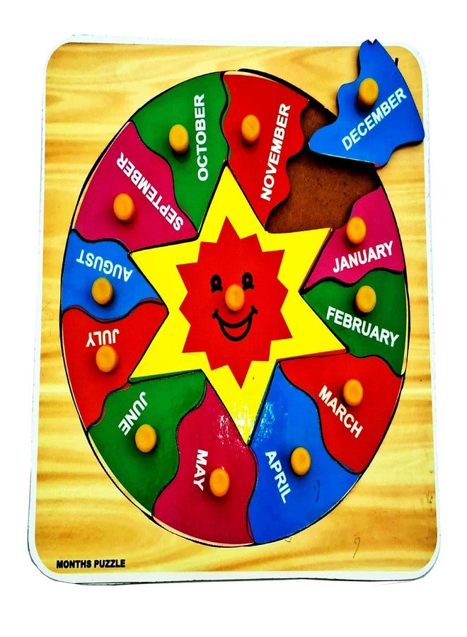 EL SMO Wooden Month Learning Puzzle Board, Educational Alphabet Tray Toy, Pre-School Learning Kit - Image 3